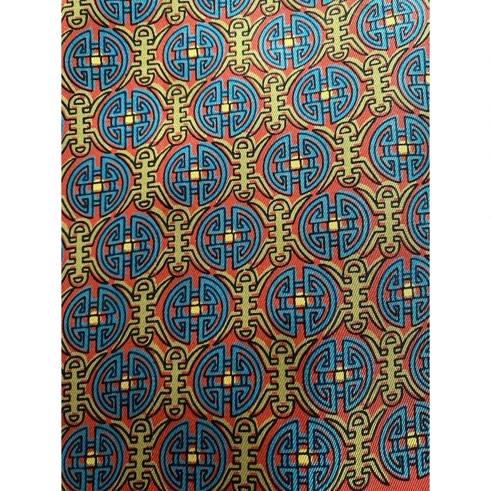 Vintage 100% Silk Rectangular‎ Scarf Japanese Fringe Red Blue Multi 12